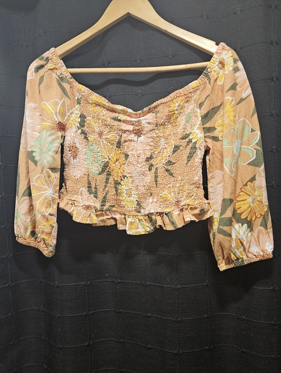 Roxy Tops - Roxy Floral Smocked Long Sleeve Crop Top